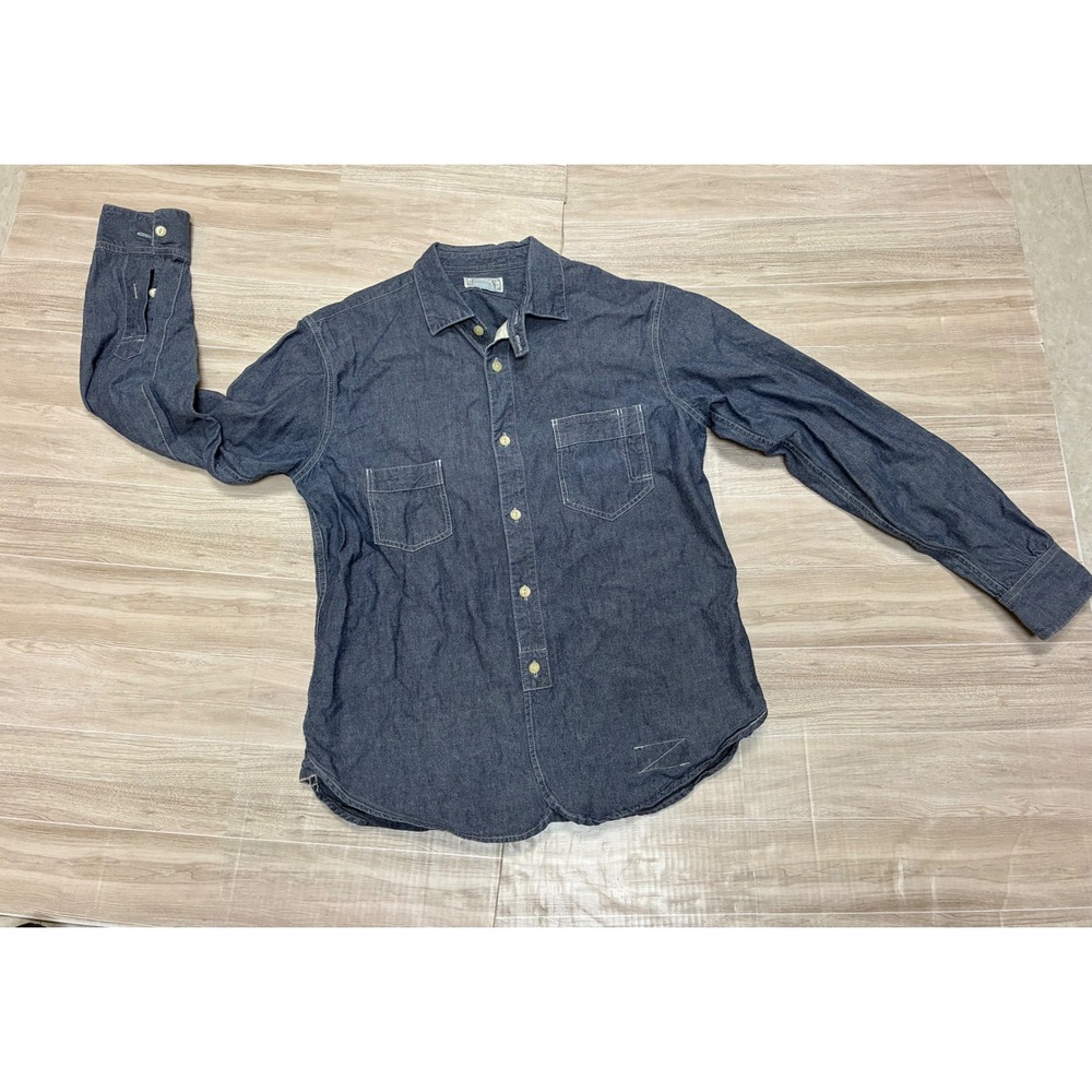 Bronson Mfg Co Mens Indigo Denim Chambray Work Shirt Pullover Union Made Style L